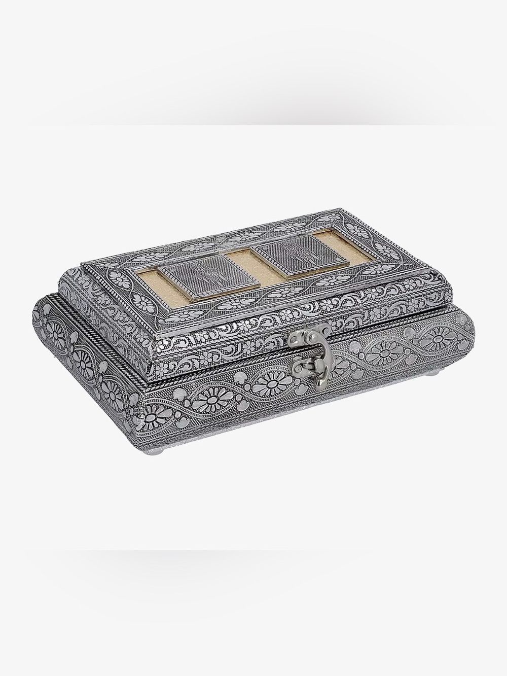 Handcrafted in India Dreamcatcher Embossed Silver Aluminum Jewelry Box